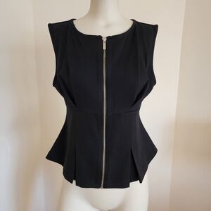 Brand New With Tags Anthropologie Black Sleeveless Zip-Peplum Top
